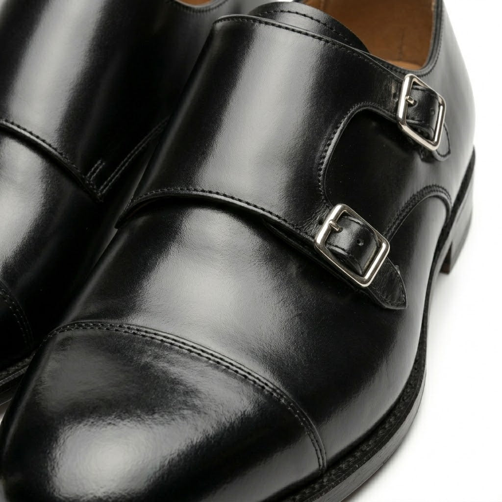 Polished Leather Monk Strap Shoes